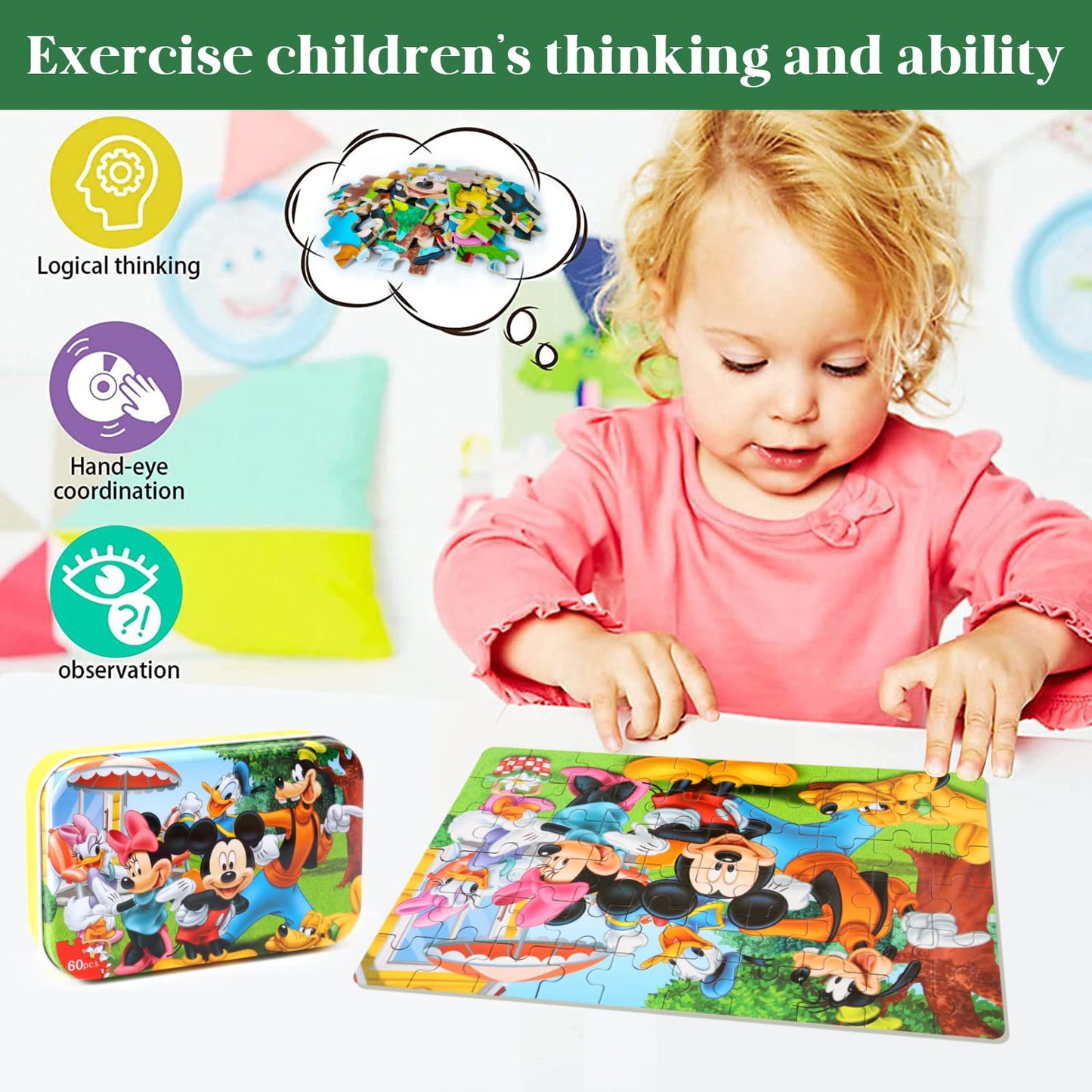 Mzzotoy Puzzles For Kids Ages 4-8, 60 Piece Puzzles For Kids Ages 3-5 In A Metal Box Girls And Boys Learning Educational Jigsaw