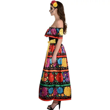 Amscan Multicolor Sugar Skull Beauty Dress & Headband Set - Medium (6-8) - Enchanting Day Of The Dead Costume
