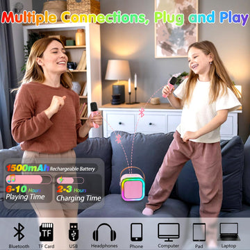 Mini Karaoke Machine For Kids Adults, Portable Bluetooth Speaker With 2 Wireless Microphones, Christmas Birthday Gifts Party Toy