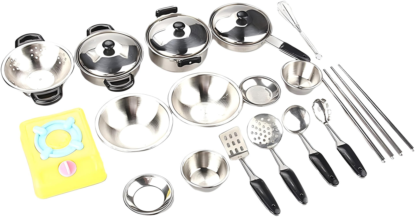 Miniature Toy 17-Piece Stainless Steel Pots And Pans Set , Magikon Pretend Play Kitchen Cooking Utensils Toy