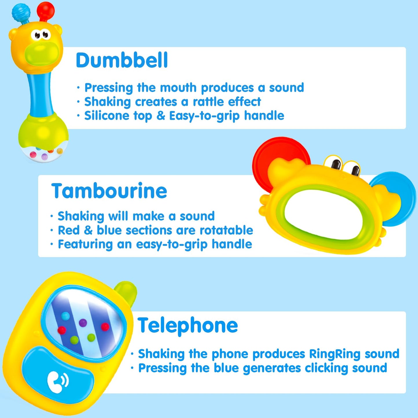 Moontoy 3Pcs Baby Rattles Toy Set, Baby Toys 0-6 Months Infant Toys 6-12 Months Teethers For Babies 3-6 Months Baby Stocking Stuffers, Sensory Teething Toys 0 1 2 3 4 5 6 Month Newborn Boy Girl Gifts