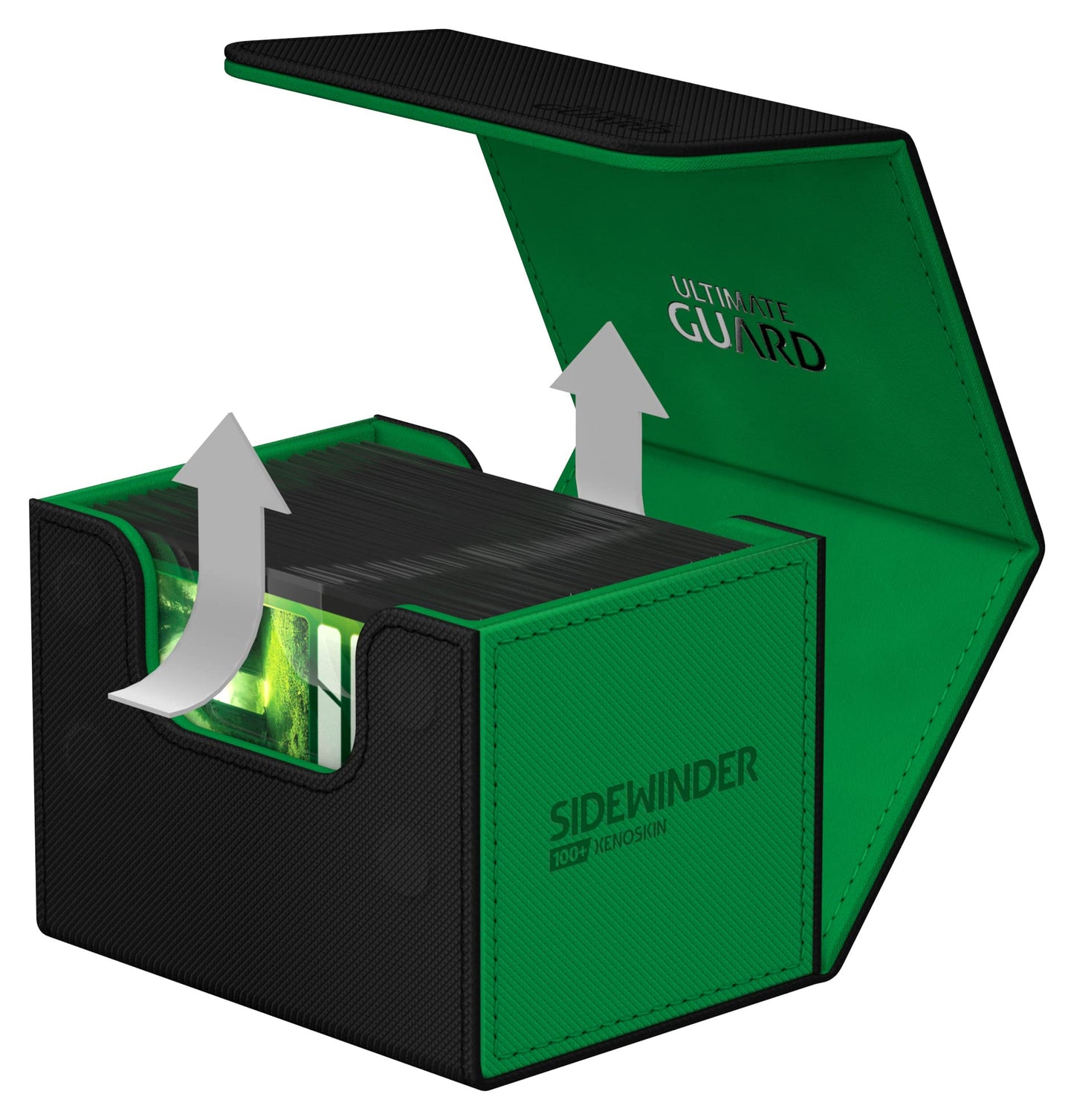 Ultimate Guard Sidewinder Synergy 100+, Deck Box For 100 Double-Sleeved Tcg Cards, Black/Green, Magnetic Closure & Microfiber In