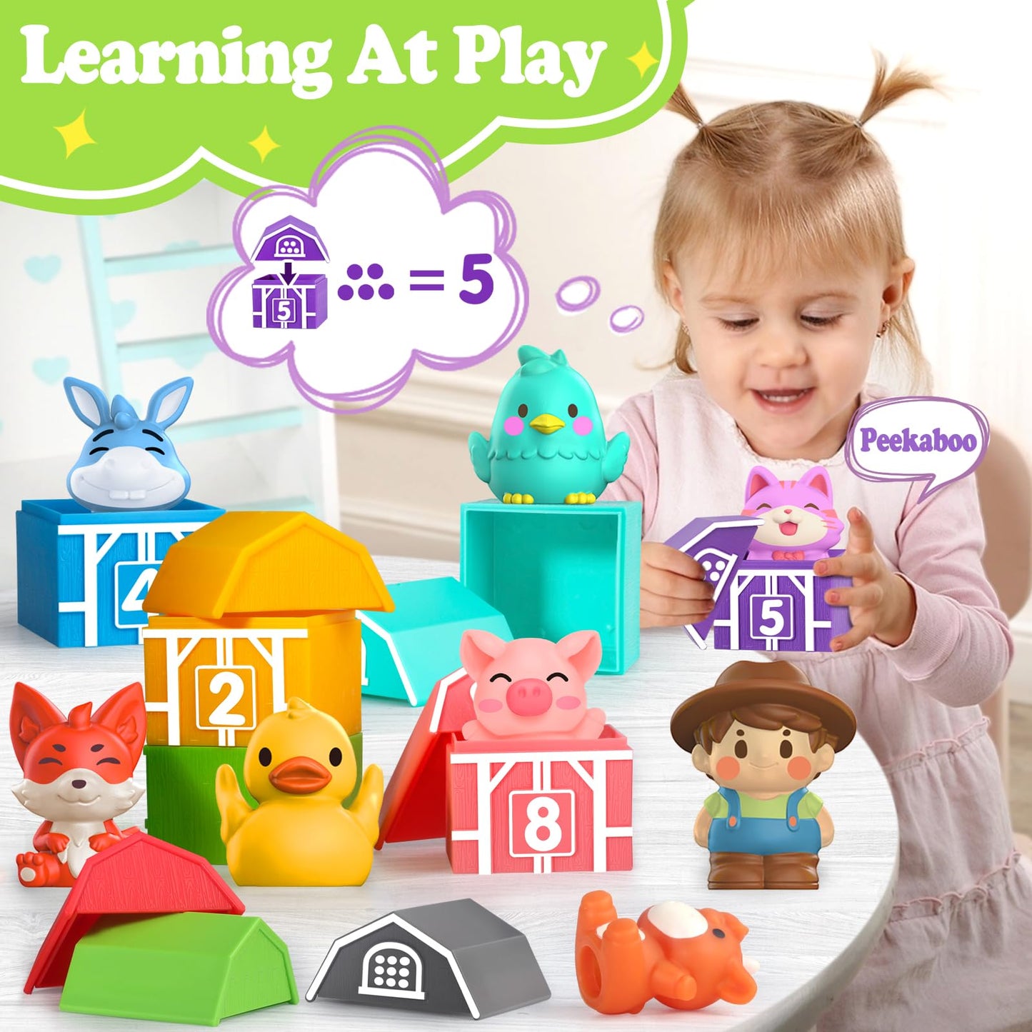 Oriate Learning Farm Animals For Toddlers 1-3, 20Pcs Farm Animals Barn Toy Montessori Counting, Matching & Sorting Fine Motor Ga