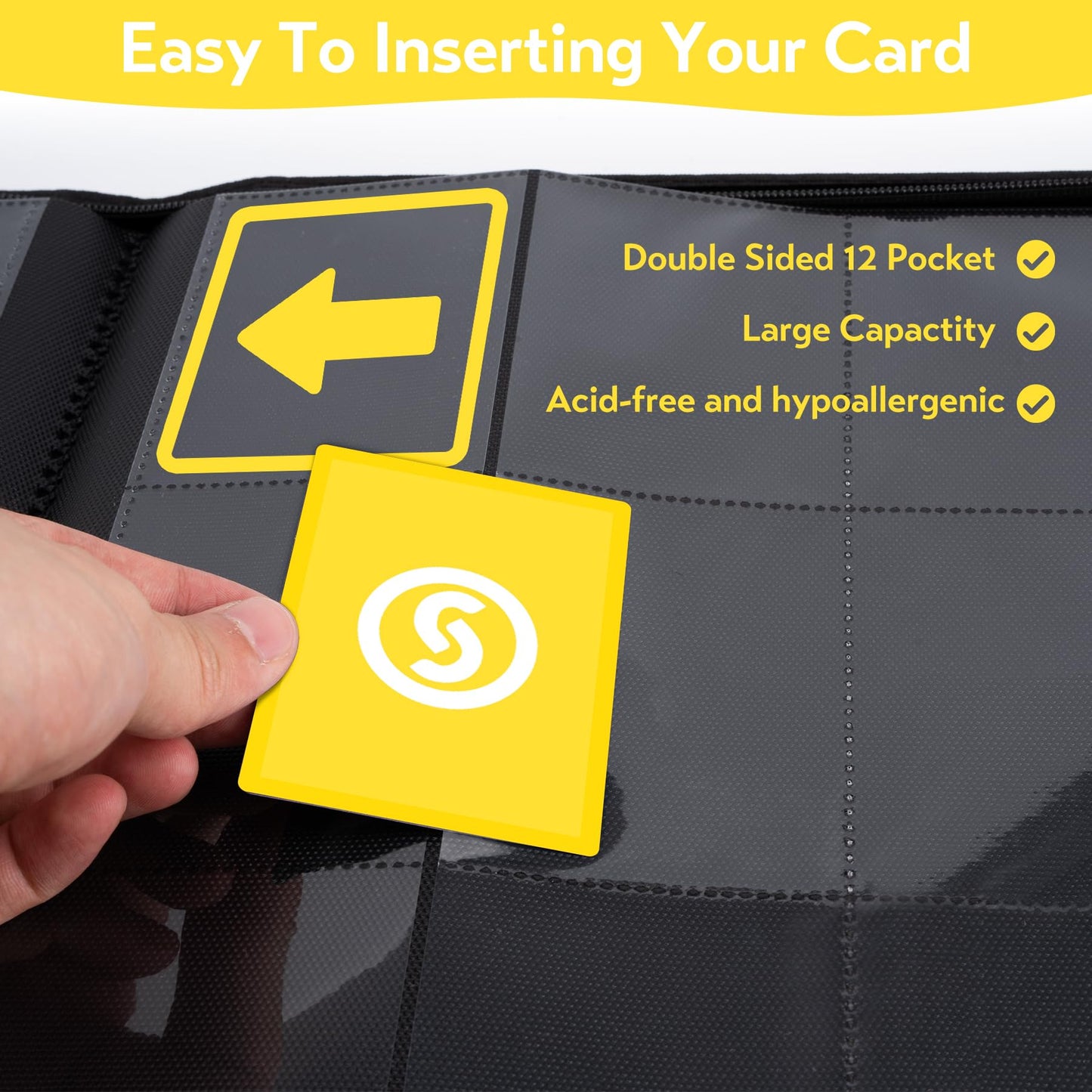 SMYV 12 Pocket Trading Card Binder enhanced PU Cover Card Binder for 720 Cards Ringless Side Loading Card Collection Album Folders for MTG TCG Game Cards & Sports Cards (Yellow)