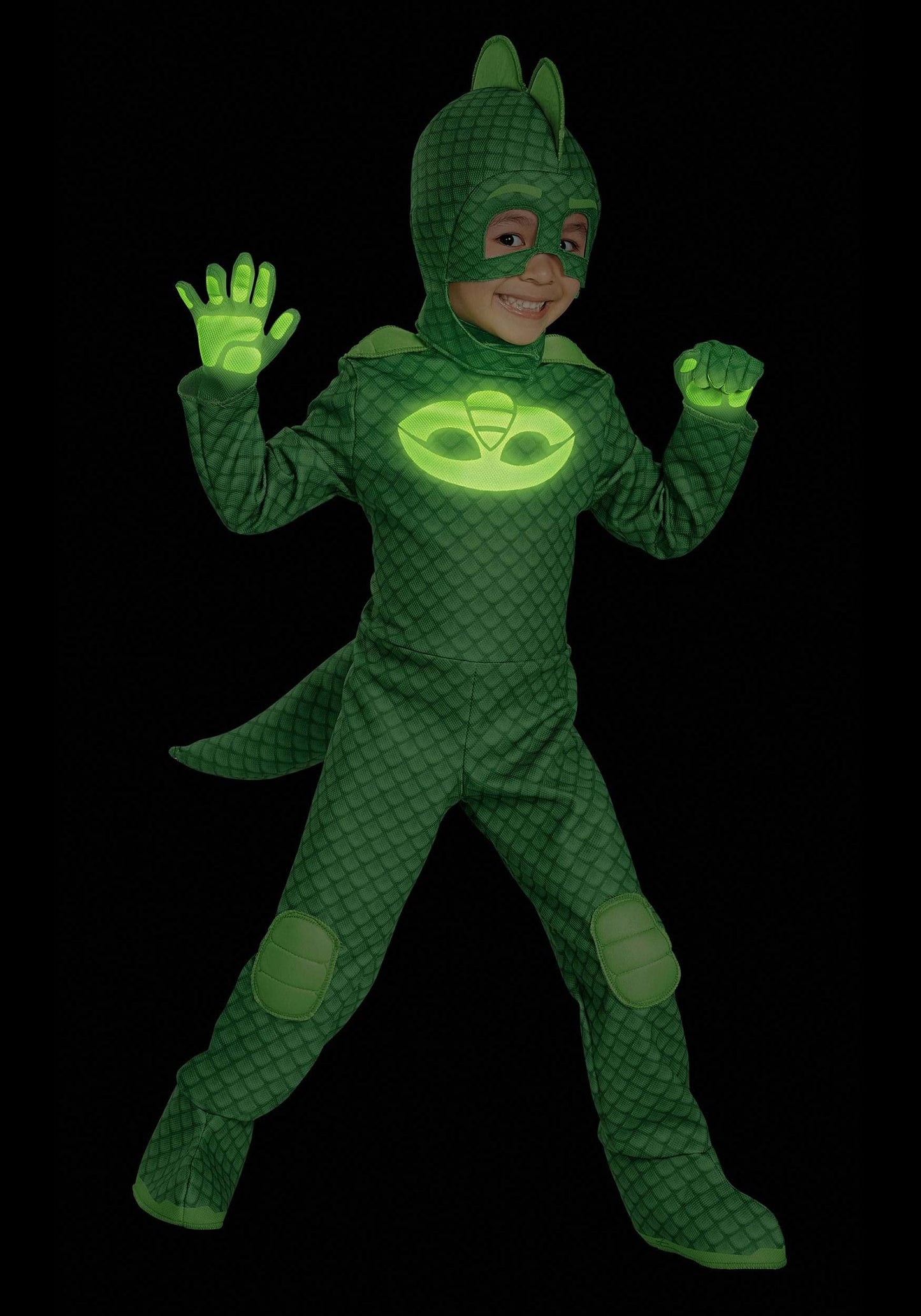 Disguise Gekko Costume, Official Pj Masks Glow Costume Jumpsuit And Mask, Toddler Size (7-8)
