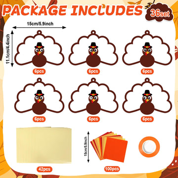 Qyeahkj 36 Set Thanksgiving Turkey Suncatchers Crafts for Kids DIY Fall Window Tissue Paper Craft Kit Autumn Hanging Decor for H