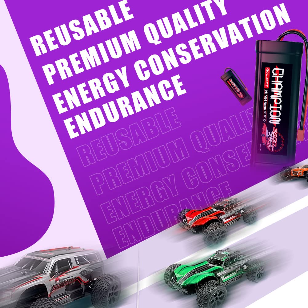 GOLDBAT 3600mAh 7.2V NiMH Battery with Deans Connector for RC Cars & Trucks (2 Pack) - Compatible with LOSI, HPI, Kyos