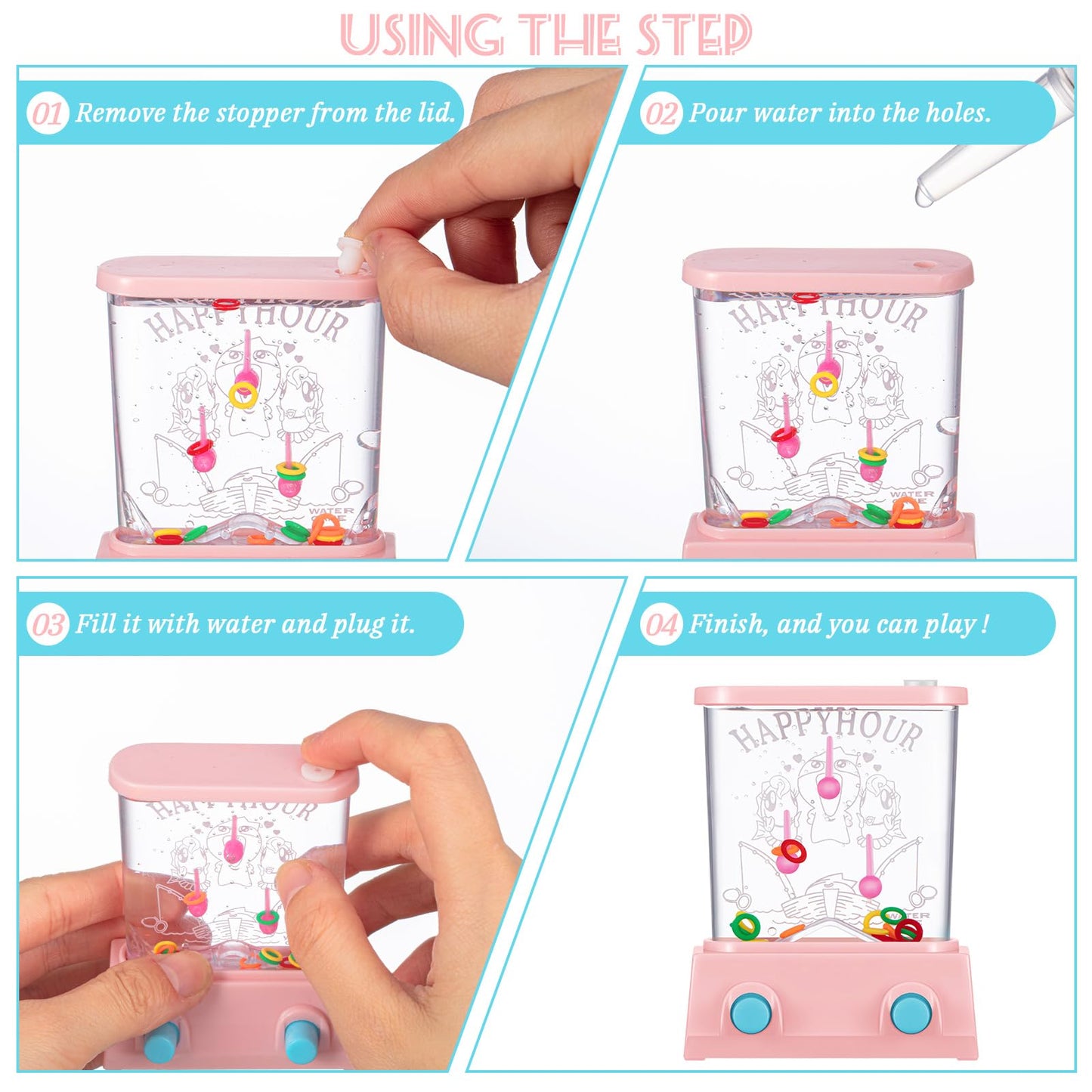 Gejoy 4 Pieces Water Games Handheld Valentines Day Gifts For Kids Mini Waterful Ring Toss Retro Pastime Toys Car Games Birthday Party Favor For Classroom Kids Adults Gifts(Elegant Style)