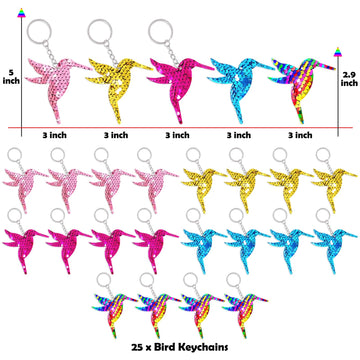 CiciBear 25 Pack Bird Sequin Keychains for Bird Party Favors, Kids and Adults Birthday Gift, Baby Shower, Party, 5 Colors