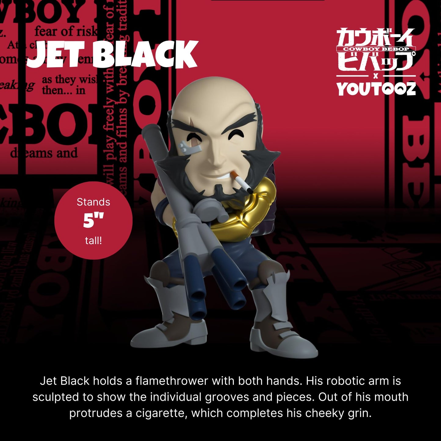 Youtooz Jet Black 5'' Inch Figure, Official Collectible Jet Black From Anime And Series Cowboy Bebop By Youtooz Cowboy Bebop Col