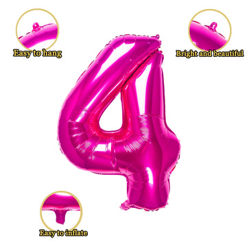 32 Inch Pink Number 4 Balloons Foil Ballon Digital Birthday Party Decoration Supplies (Pink Number 4 Balloon)