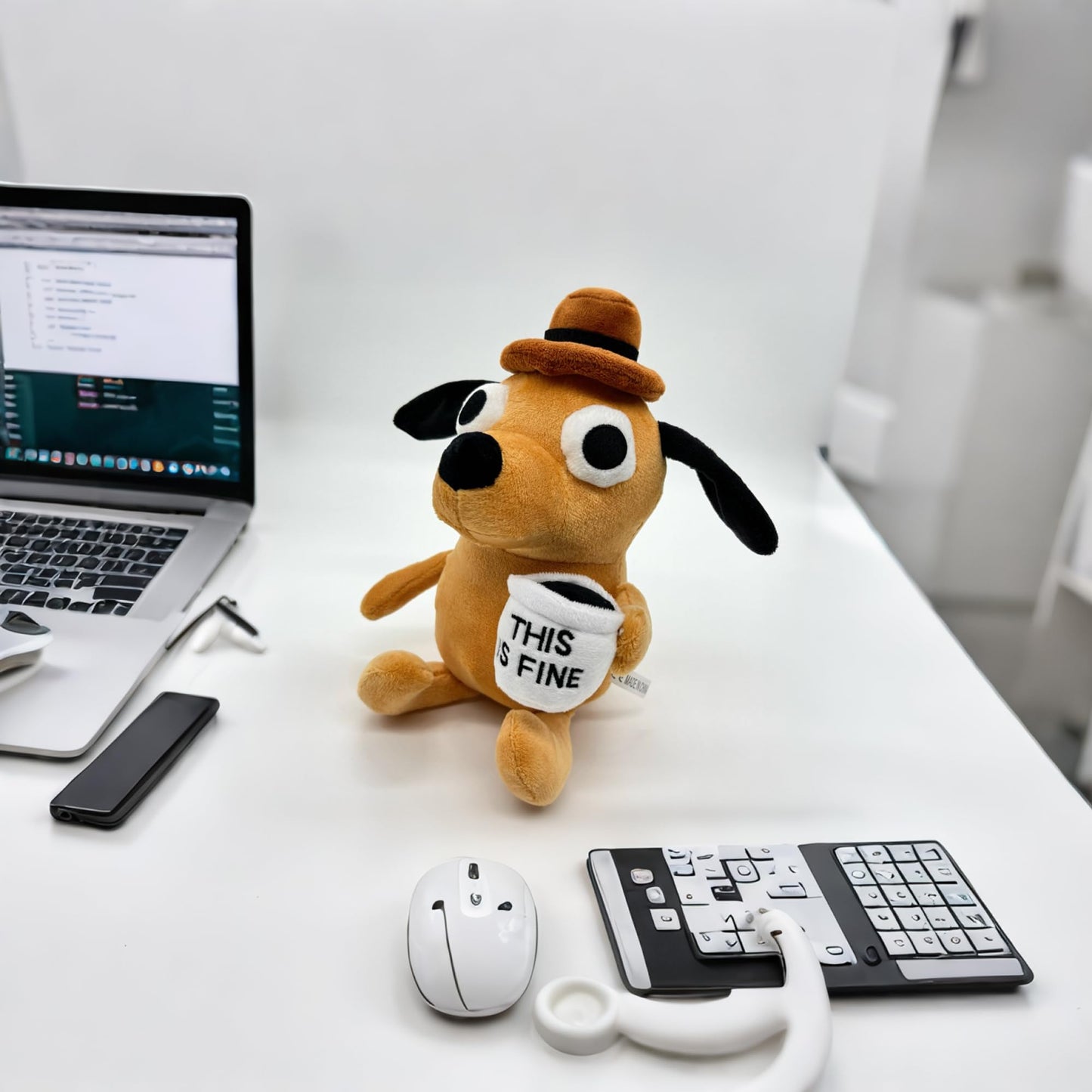 Tavashome This is Fine Dog Plush, 11'' inches Sized, Funny Coffee Drinking Dog Stuffed Animal Action Figures Soft Dolls Meme Plu