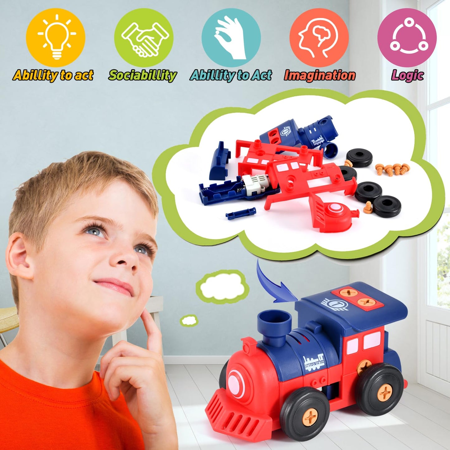 Take-Apart Electric Building Toys Car, Toddler & Kids Tool Set with Motor & Electric Drill, STEM Educational Construction Toy fo