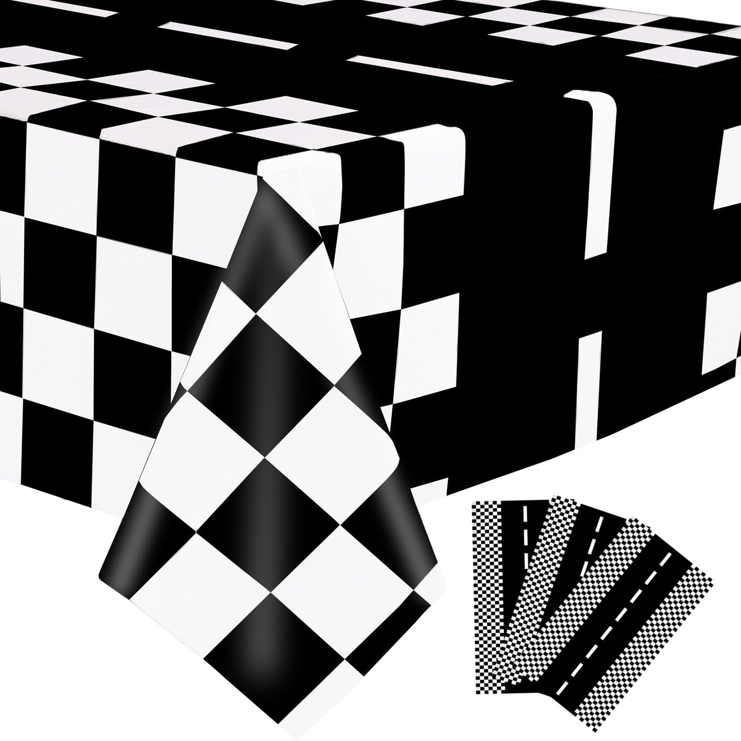 Kesfey 3 Packs Race Car Plastic Table Cloths 54 X 108 Inch Race Car Road Birthday Party Supplies Race Track Tablecloth Black Che