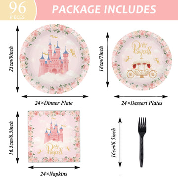 96 Pcs Princess Party Plates And Napkins Party Supplies Pink Floral Princess Party Tableware Set Princess Party Decorations Favo