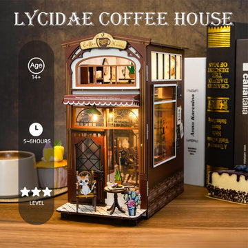 Book Nook Kit,Dollhouses Caf Miniature Wooden Doll House Kit, With Furniture And Led Light, Accessories Educational Toys, For