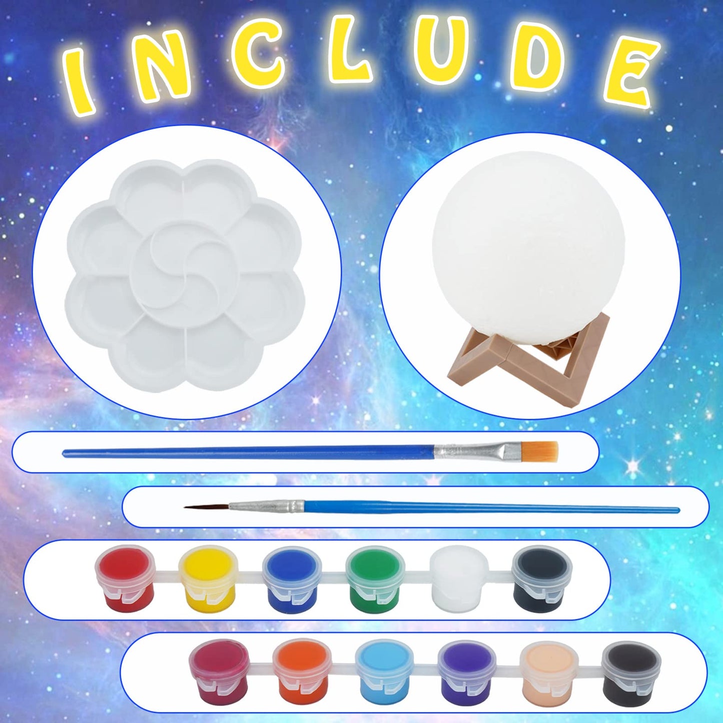 Hapmars Paint Your Own Moon Lamp Kit, Diy 3D Night Light, With Stand, Paints & Brushes, Arts Crafts For Children To Paint, Kids