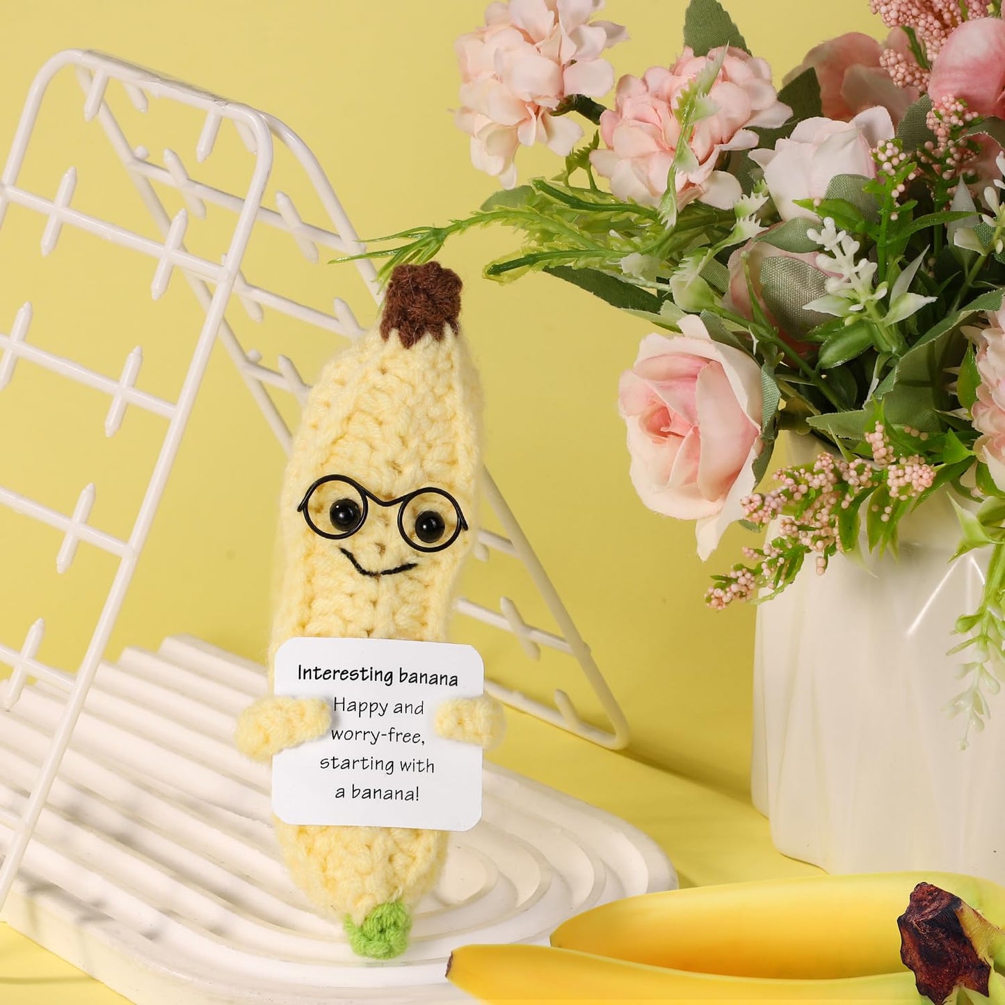 Funny Positive Banana, 5.1In Emotional Support Potato Creative Cute Knitted Pocket Hug Doll With Inspirational Gift Interesting Crochet For Plush Birthday Gift Party Decoration Encouragement