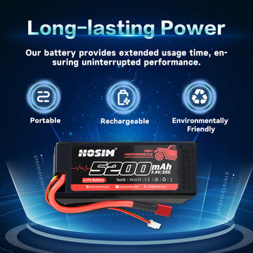 Hosim 2Pcs 2S 7.4V 25C 5200Mah Lipo Battery Rc Car Truck Rc Vehicles Boat Battery Fit For X08 X07 X07W High Speed Rc Cars 1/10 S