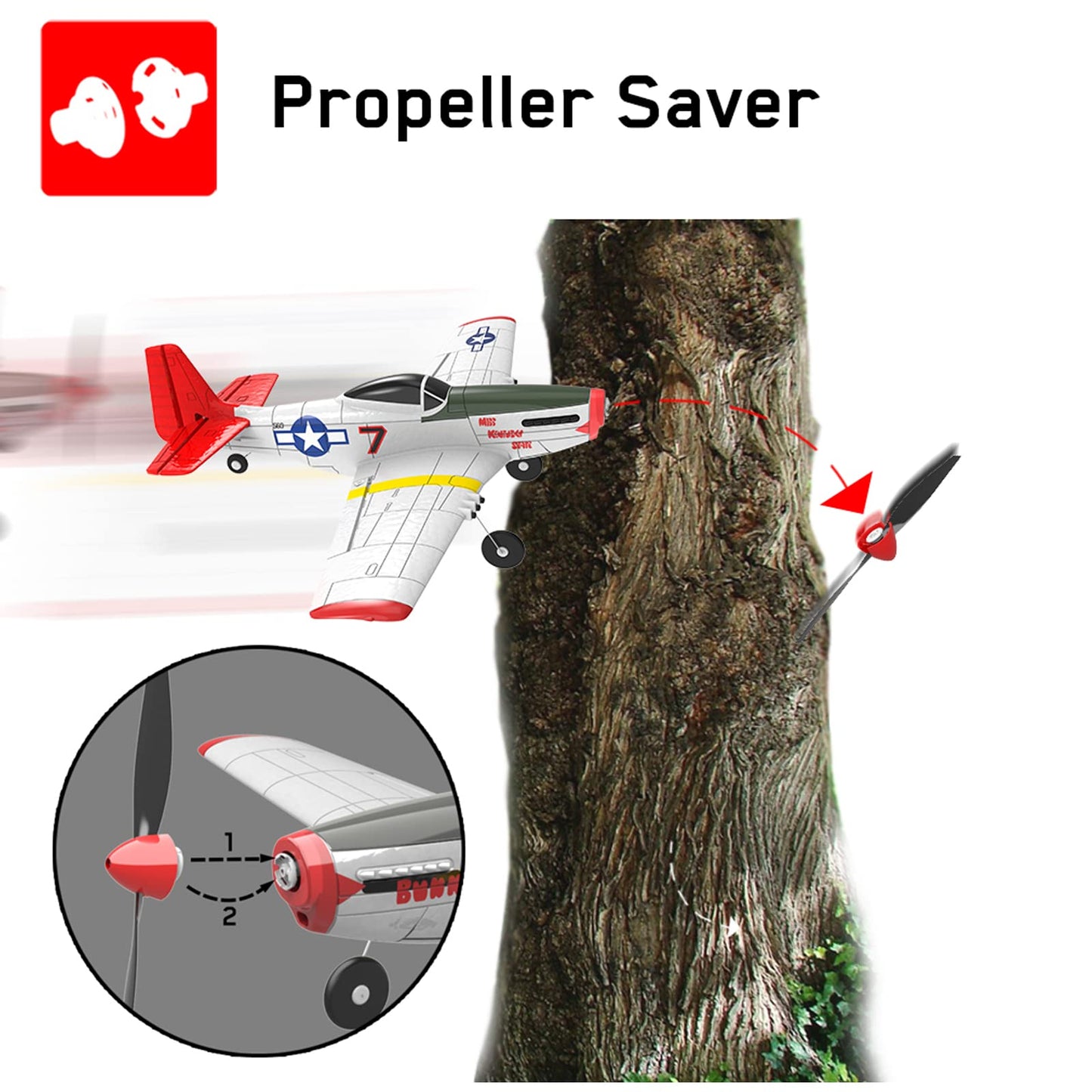 FLYCOLOR 3 Sets P51 Rc Plane Propeller with Propeller Savers and Adapters for VOLANTEXRC 761-5 Airplane and Tr-p51d