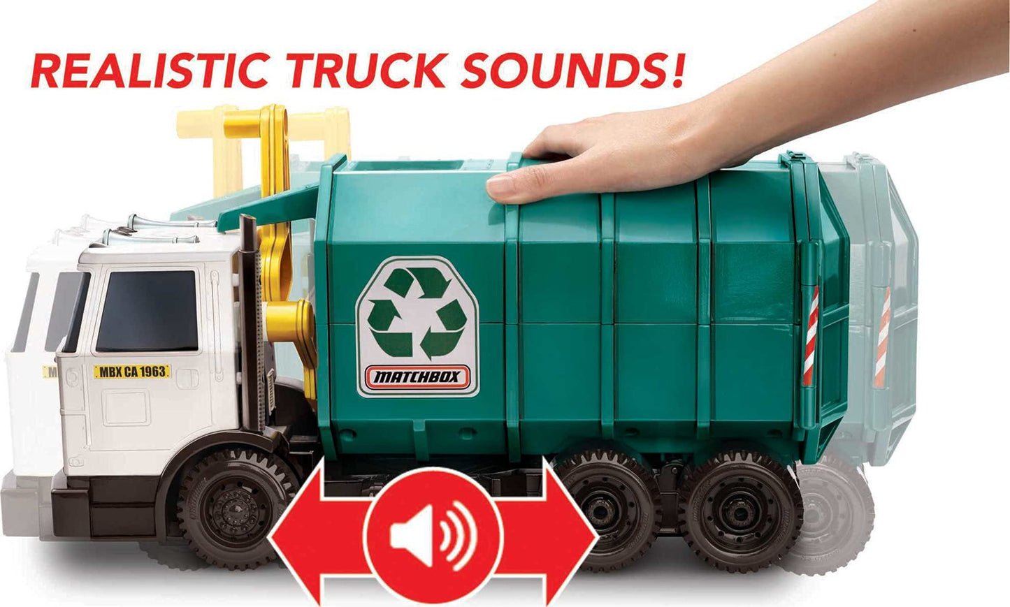 Matchbox Cars, Large-Scale, 15-in Toy Recycling Truck with Garbage Bin, Lights and Sounds