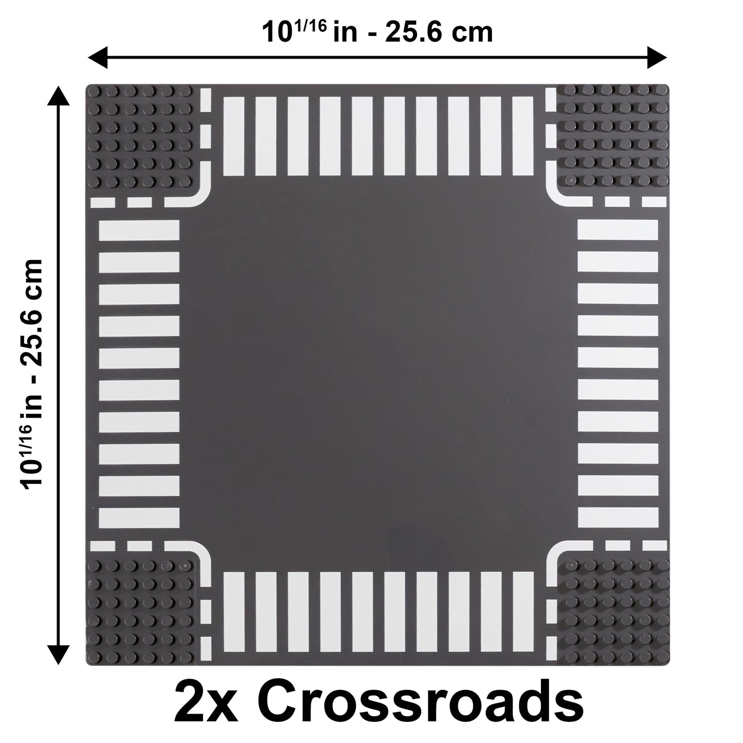 Apostrophe Games Road Baseplate - enhanced Building Blocks Base Plates Compatible with All Major Brands - 2pcs Baseplate Gray with Road Design - 2 Crossroads Base Plates