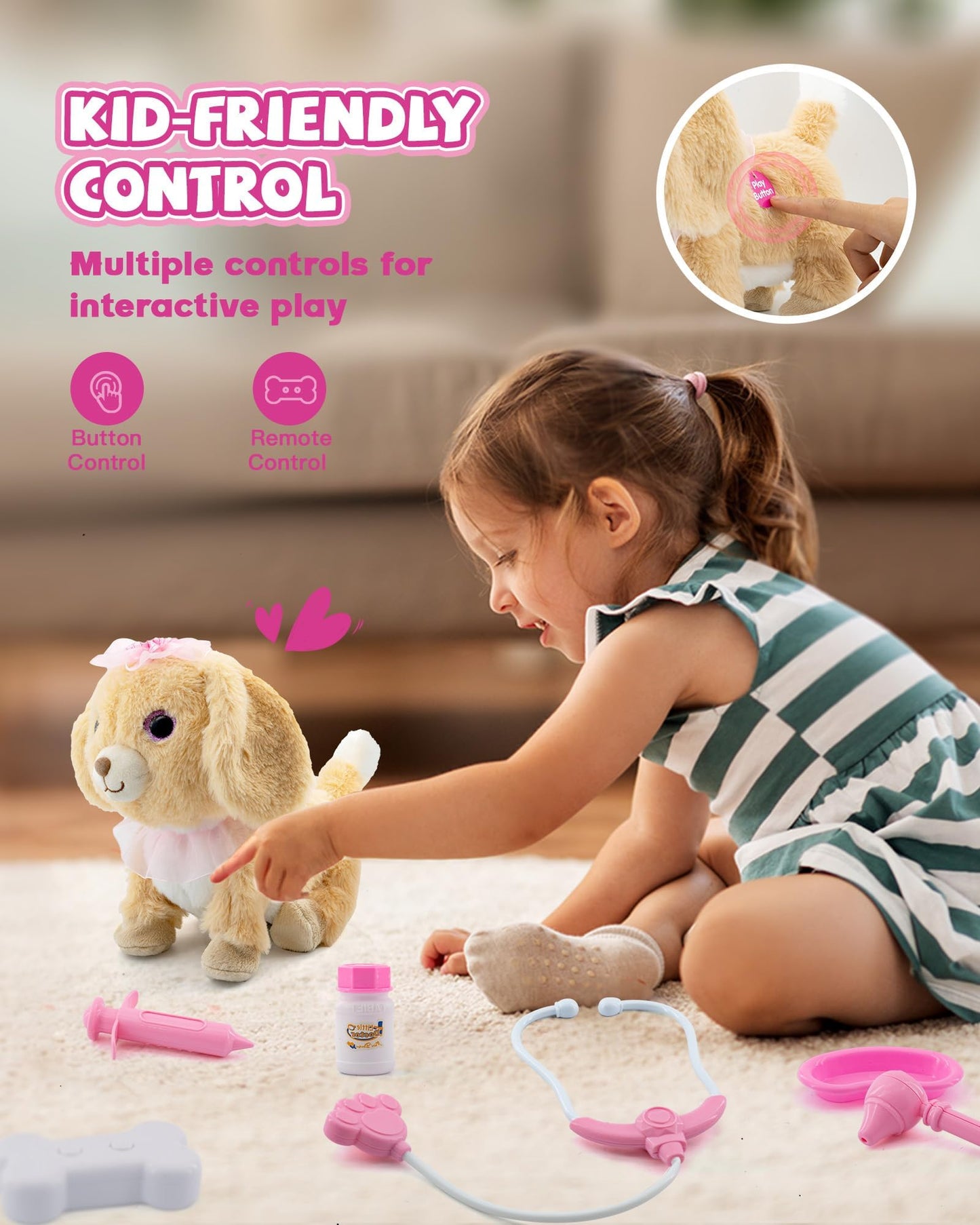 Airbition Interactive Toys Electronic Plush Dog For Girls, Pretend Play Doctor Kit With Dress Up Costume, Remote Control Puppy S