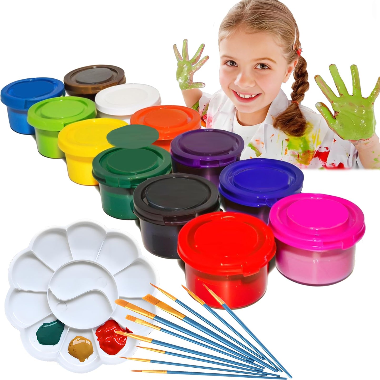ZYFHOUST Spill Proof Washable Paint for Kids 12 Colors, Washable Kids Paint Set, Non-Toxic Finger & Watercolor Paints for Toddle