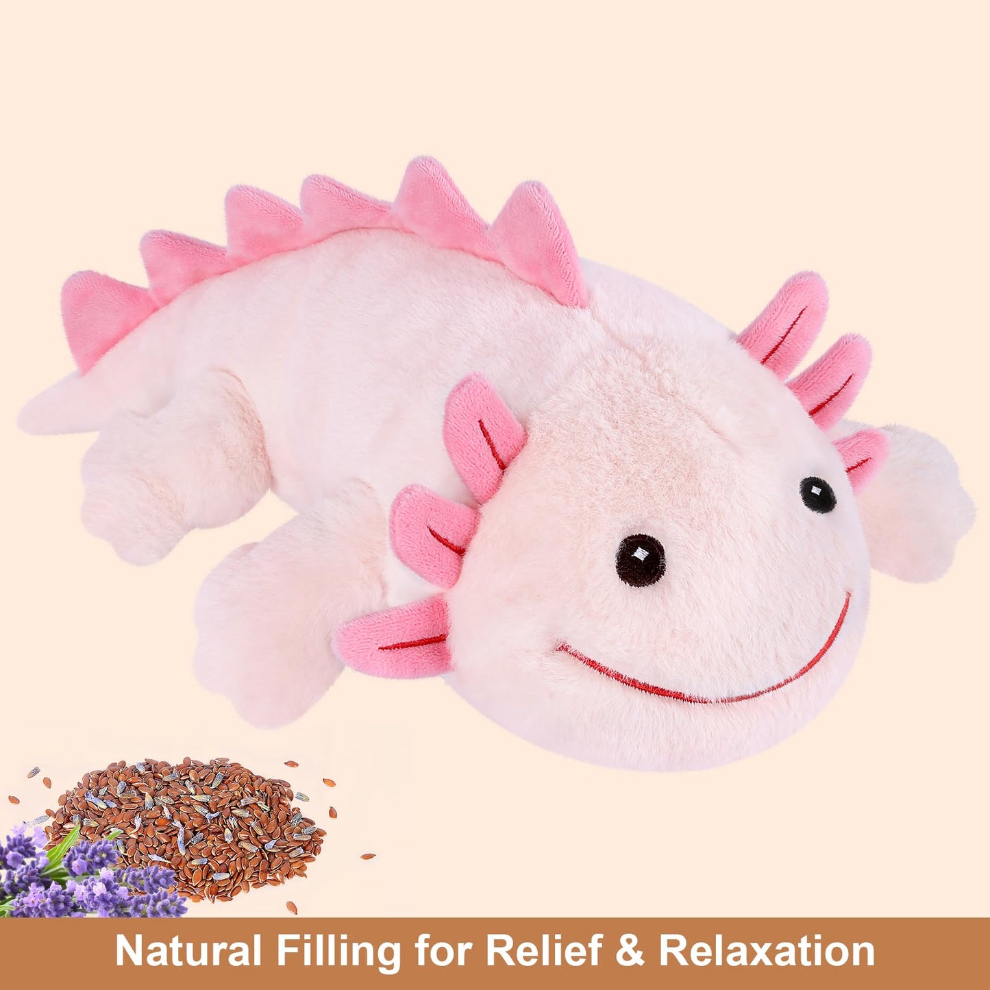 Suzzipals Coolable Heatable Axolotl Plush, Axolotl Stuffed Animal Heating Pad For Period Cramps, Pain And Stress, Lavender Scent