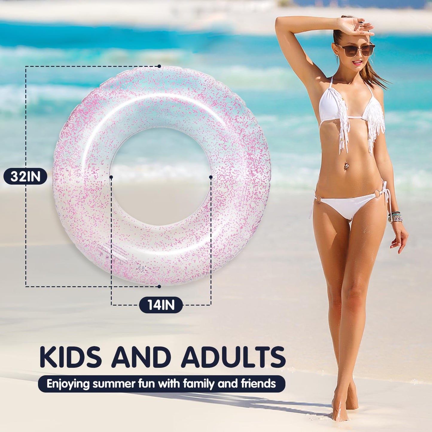 Polita Pool Float, Pool Floats Kids Summer Glitter Pool Tube With Confetti,Tube Pool Toys Beach Party, Transparent Inflatable Floating Tubes For Adults And Kids (6Pcs)