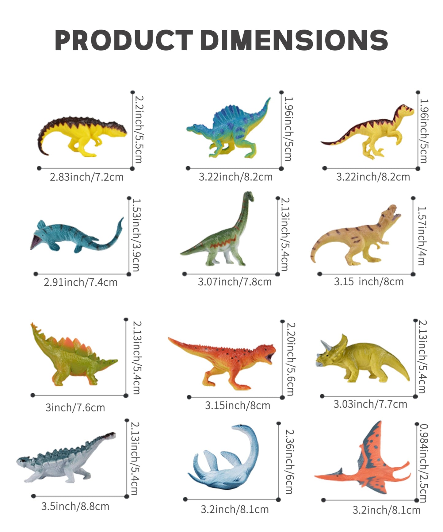 Recur Dinosaur Figure Toys Mini Dino Figurines For Kids Jurrassic Dinosaurs, 100% Hand-Painted, Cake Topper Small Tabletop Figure - 12 Pcs