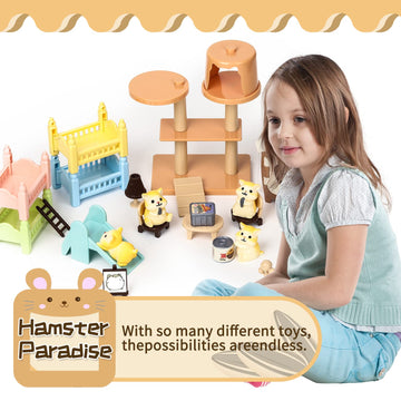 TQQFUN Hamster Figures Playset - 33 PCS Educational Pet Care Toys, Small, Multicolor, Durable ABS Material