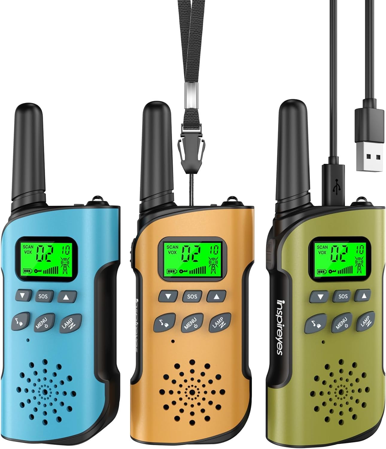 Inspireyes Walkie Talkies For Kids Rechargeable, 48 Hours Working Time 2 Way Radio Long Range, Outdoor Camping Games Toy Birthday Xmas Gift For Boys Age 8-12 3-5, 3 Pack