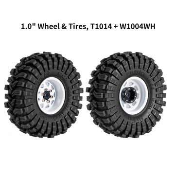INJORA 1.0 Beadlock Wheel Tires Set -3.78mm Offset Wheel Rims for 1/18 1/24 RC Crawler Car Axial AX24 SCX24 FMS FCX24 TRX4M,Whit