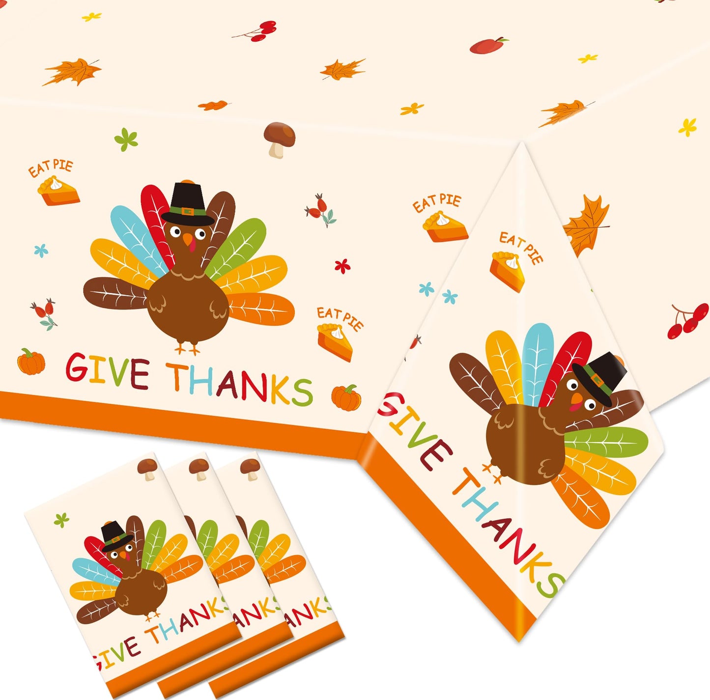 3Pcs Thanksgiving Decorations, 54 x 108 Thanksgiving Tablecloth Give Thanks Tablecloth Waterproof Disposable Thanksgiving Table