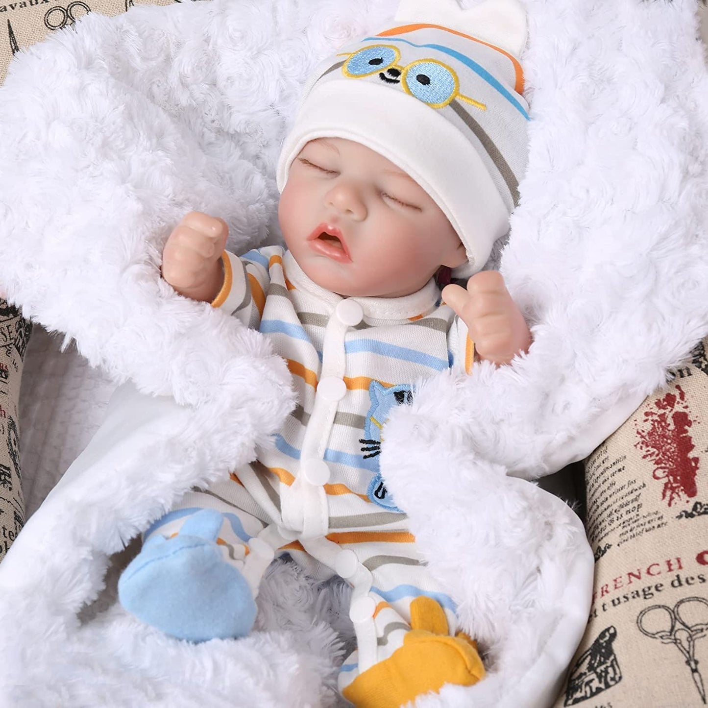 CARANOVO Reborn Baby Doll - 12 Inch Realistic Sleeping Newborn for Kids, Small Size, Blue Cat Color