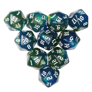 10Pcs D20 Polyhedral Dice Set 22Mm For Dnd Rpg Mtg Dungeons And Dragons Dice (Blue + Curry)