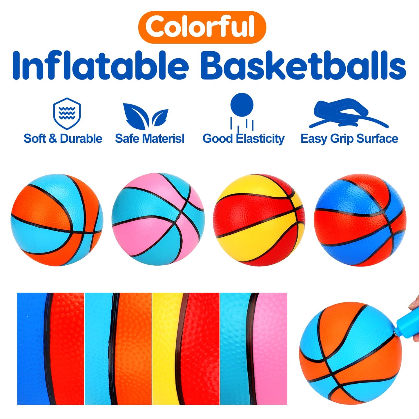 4 Packs Mini Basketballs 7 Inch Size 3 With Pump, Kids Small Basketball Set For Basketball Hoop Pool Party Games Indoor Outdoor