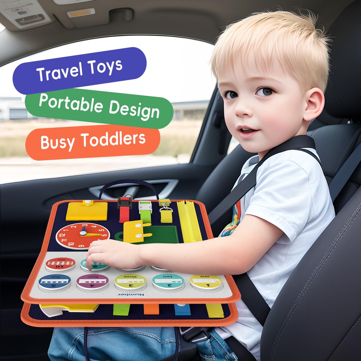 Freebear Busy Board Toddler Travel Toys Sensory Toys For Toddlers 1 2 3 4, Montessori Learning Toys For Toddlers Activities Board, Educational Toys For 3 4 Year Old Boys Girls Gift, Classy