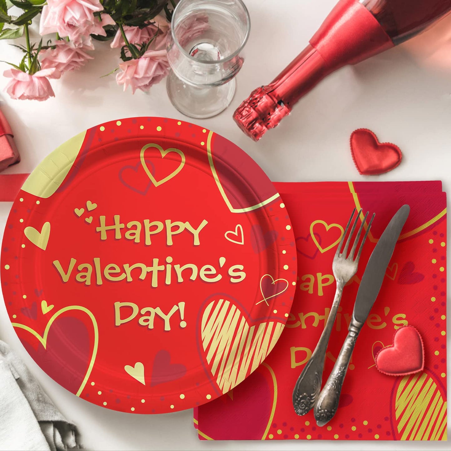 Valentine'S Day Party Supplies Red Heart Love Disposable Paper Plates Napkins Cups Plastic Tablecloth For Valentine'S Day, Engag