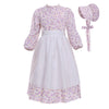 Vibsion Girls Pioneer Prairie Costume Pilgrim Dress Kids Ruffle Neck Floral Colonial Girl Costumes Bonnet Apron 3Pcs Xxl Age Ove