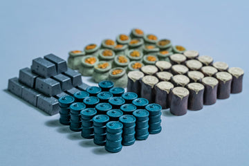 Stonemaier Games Scythe Realistic Resources - 80 Upgraded Resin Tokens (20 Grain, 20 Iron, 20 Oil, 20 Wood), Model STM608