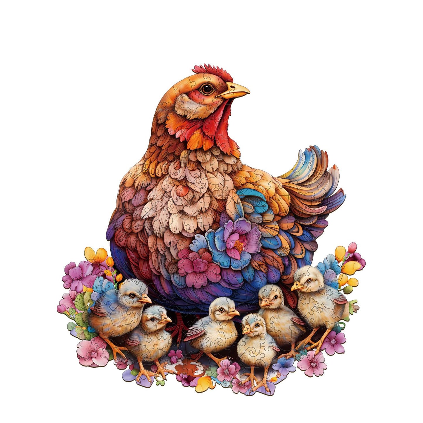 Jigfoxy Wooden Puzzle For Adults, Hen And Chicks Wooden Jigsaw Puzzles For Adults, Unique Animal Shape Wood Cut Puzzles For Family Friend Puzzle Lovers(M-10.6 * 11.4In-180Pcs)