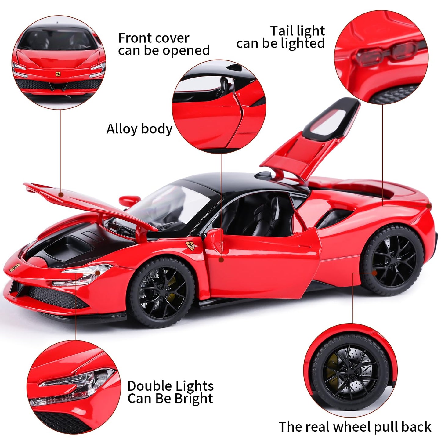 Toy Cars Ferrari Model for Kids 1:32 Diecast Metal Toy Cars,Pull Back Car with Light and Music Ferrari SF90 Toy Car Collectible