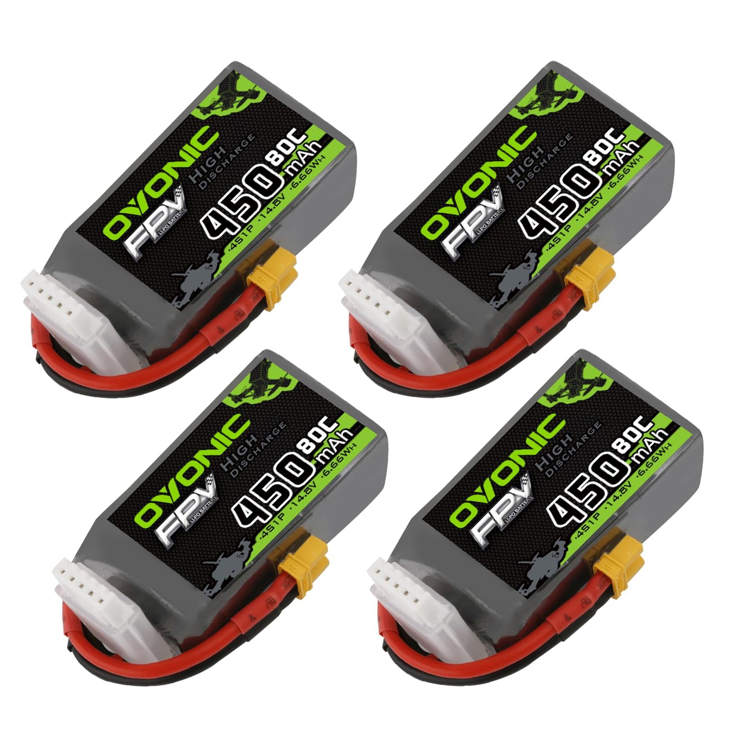 Ovonic 4S Lipo Battery 80C 450Mah 14.8V Lipo Battery With Xt30 Connector For Rc Fpv Racing Drone Quadcopter(4 Packs)