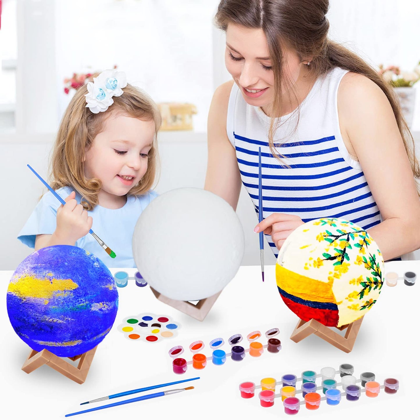 Hapmars Paint Your Own Moon Lamp Kit, Diy 3D Night Light, With Stand, Paints & Brushes, Arts Crafts For Children To Paint, Kids