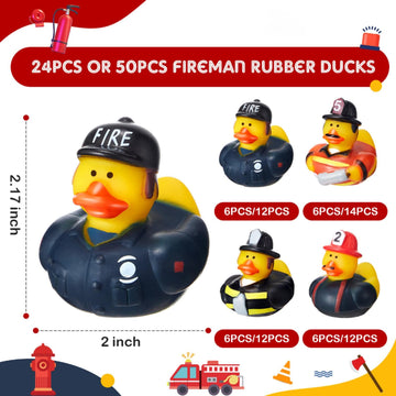 DEEKIN Fireman Rubber Duck 2 Inch Firefighter Hero Ducks Fighter Hero Bath Toy for Firefighter Theme Birthday Party Favors Beach