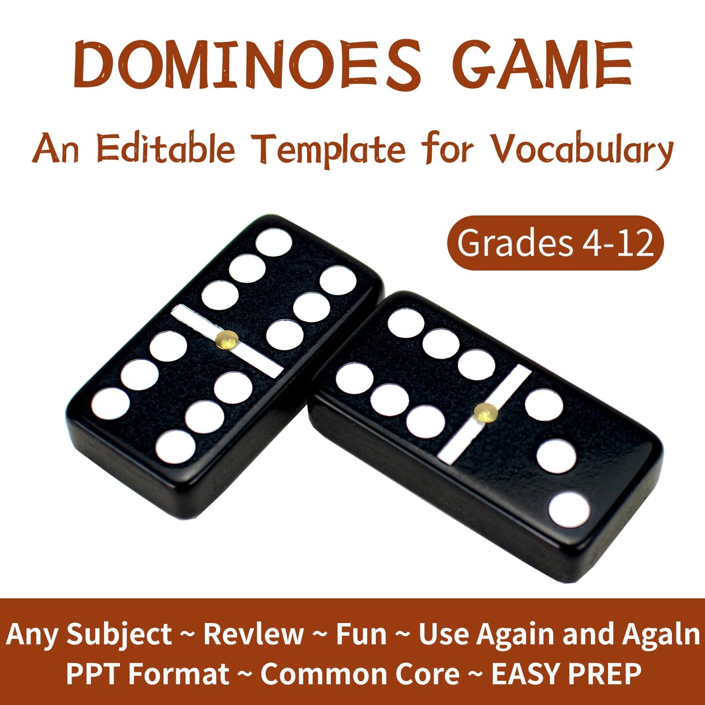 Bucher&Rossini Double 6 Dominoes Set - Classic Black Melamine Game for Adults & Kids, Model YH005GS