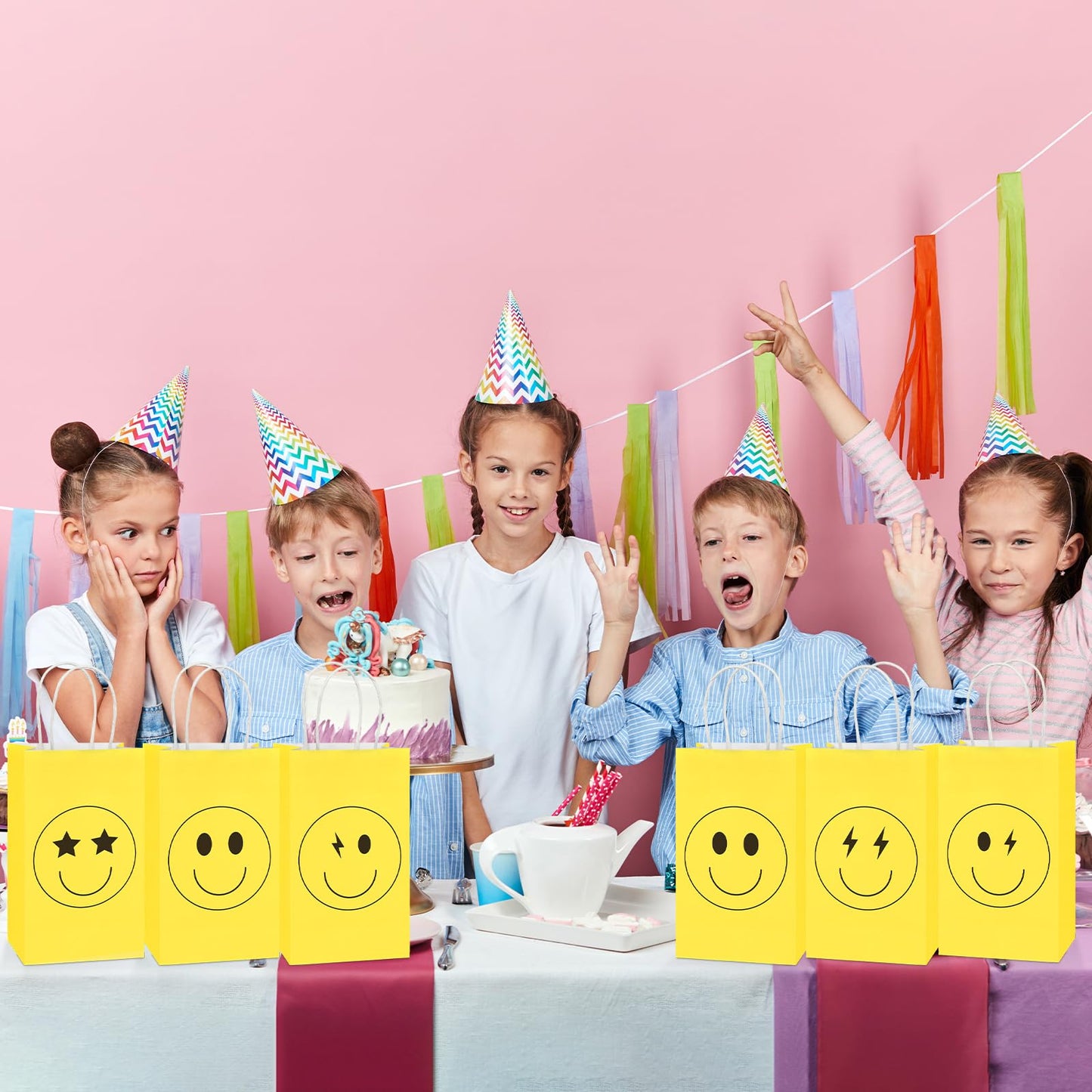 16Pcs Smile Face Gift Paper Bags Smile Face Party Supplies Preppy Party Favors Bags Yellow Smile Face Party Goodie Bags Preppy Party Decor Party Decorations For Bachelorette Birthday Baby Shower