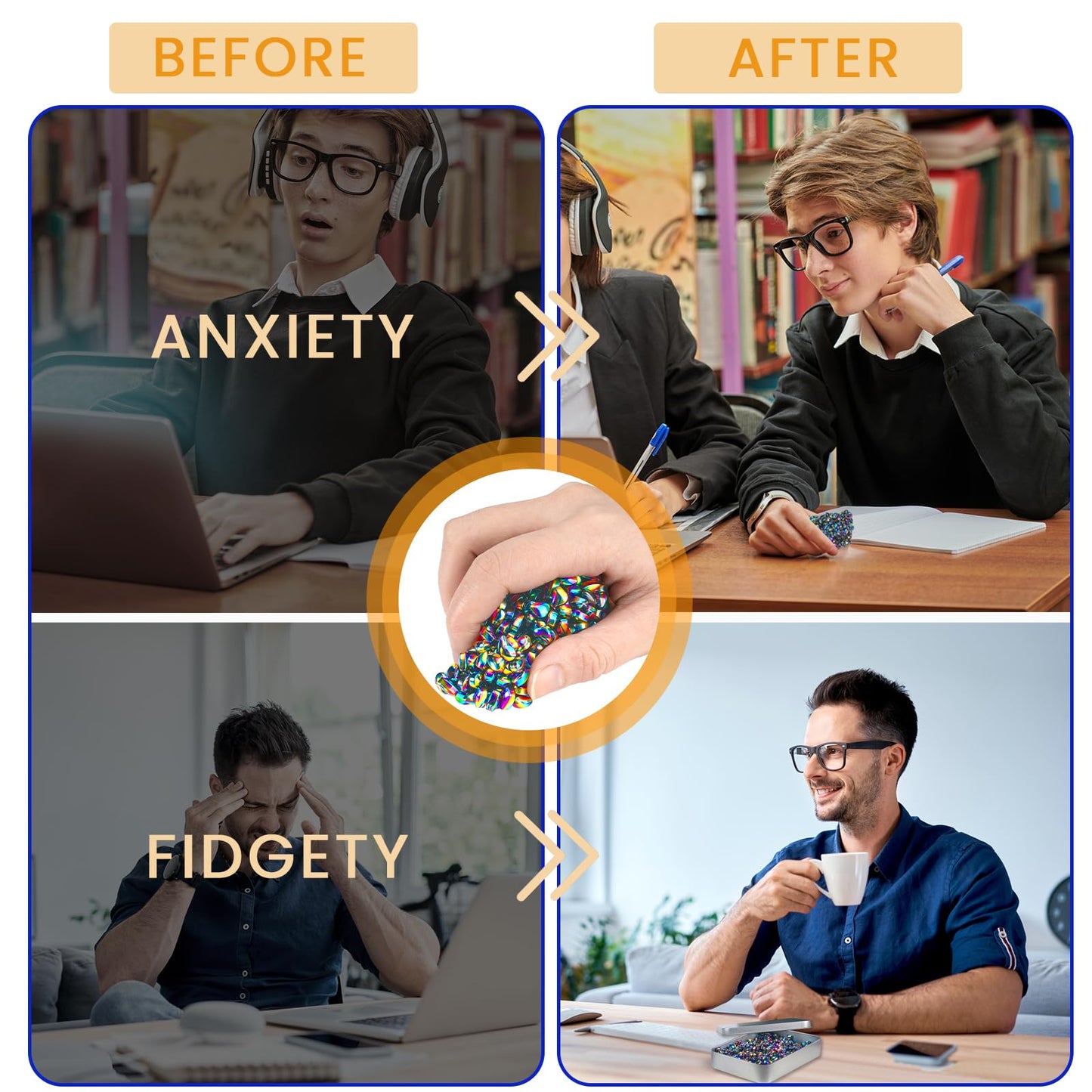 LECTRUS Magnetic Balls Over 1000 PCS Mini Rainbow Magnetic Putty with 2 Big Smooth Magnetic Beads Fidget Toys for mature-themed Weak Ferrite Putty Desk Toys for Office (Colourful)